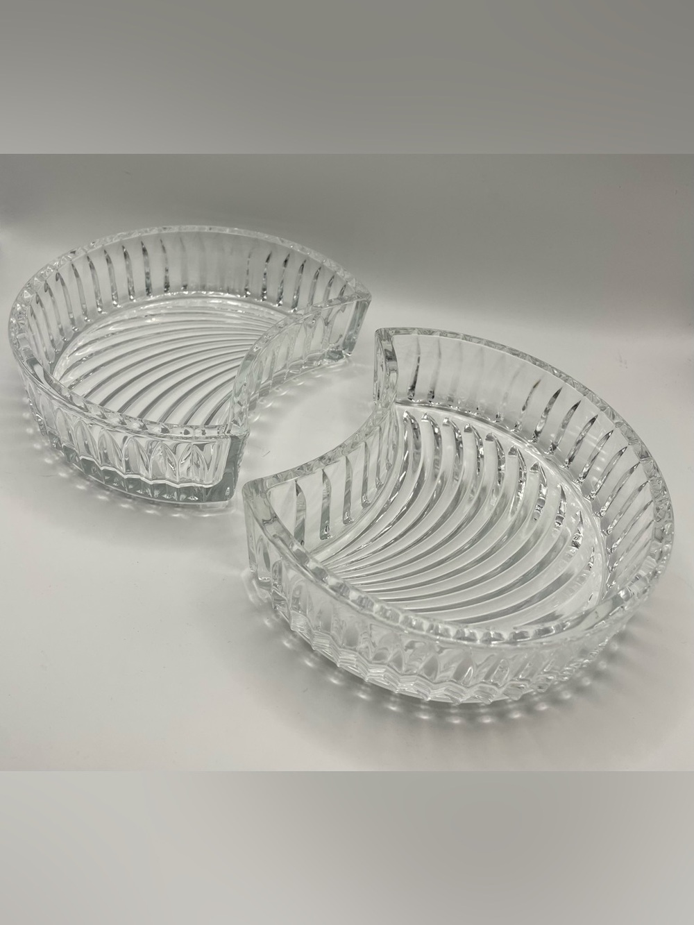 Ribbed Serving Dishes Clear Glass - Crescent (half-moon) Shape - Set of 2